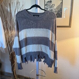 Fab'rik Distressed Gray and Cream Striped Sweater
